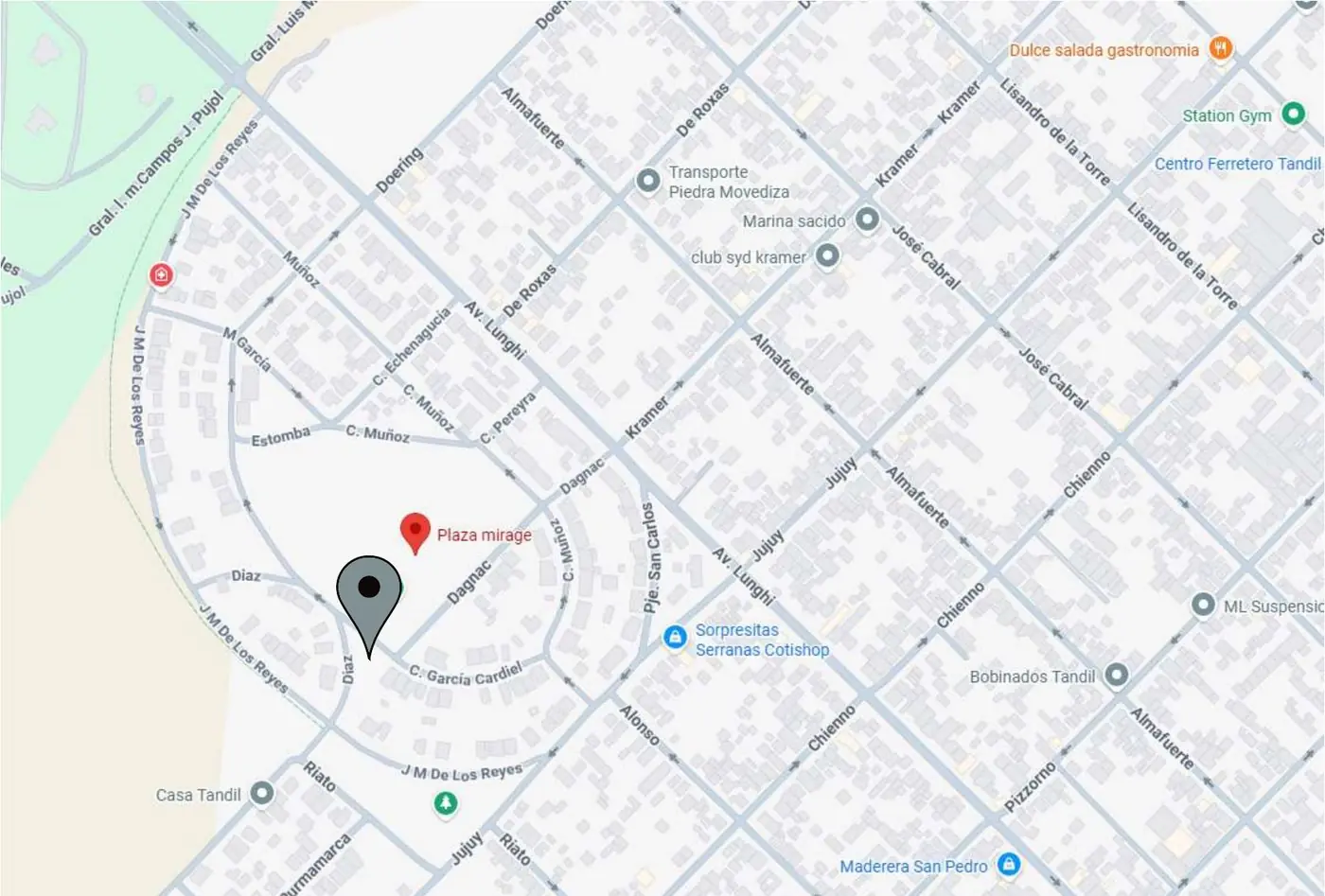 Mapa de ubicación del Parque Comercial en Barrio Mirage, Tandil