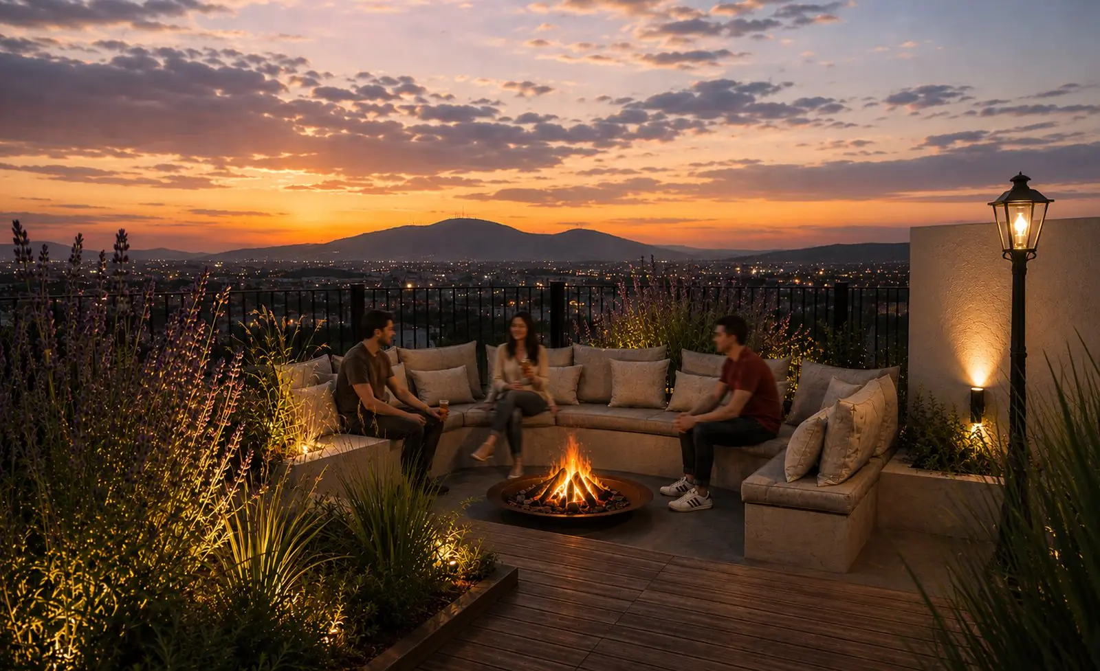 Terraza de Roble 208 con fogonero y vista a las sierras