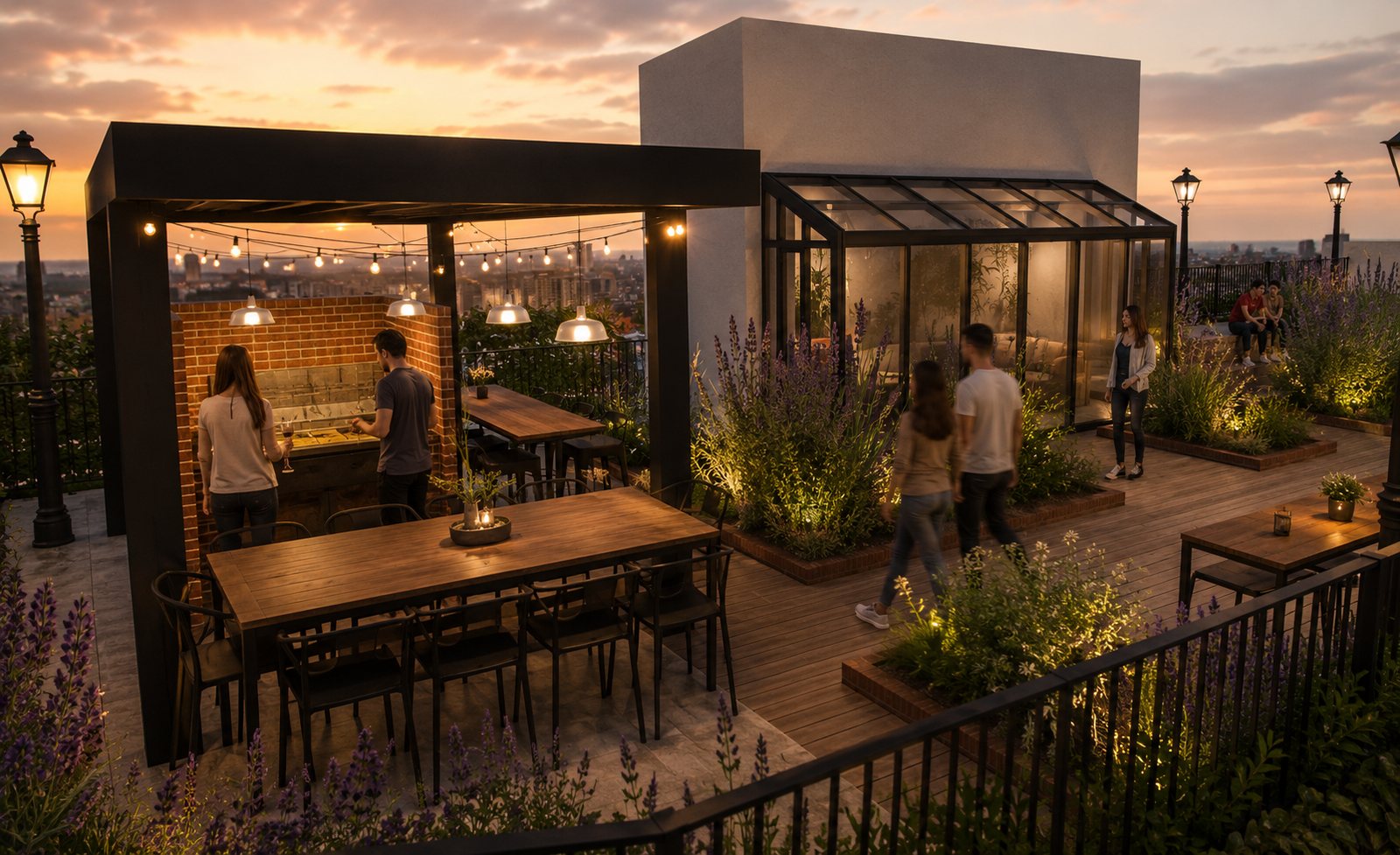 Terraza de Roble 208 con pérgola y espacio de comedor